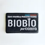 Parche con frase de biobio corfo bordado celeste,blanco y rojo